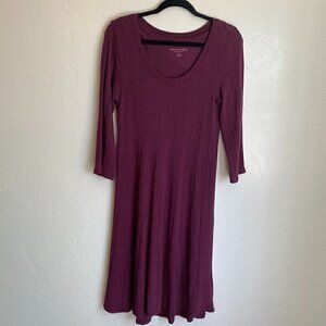 Soft Surroundings Plum 3/4 Sleeve Knit Sweater Midi Dress